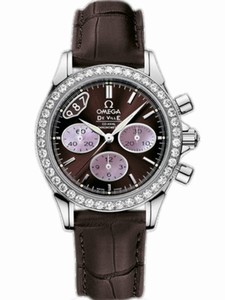 Omega 35mm Automatic Co-Axia Chronograph Brown Dial Stainless Steel Case, Diamonds With Brown Leather Strap Watch #422.18.35.50.13.001 (Women Watch)