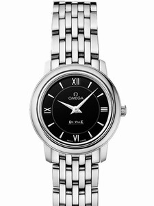 Omega 24.4mm Prestige Quartz Black Dial Stainless Steel Case And Stainless Steel Bracelet Watch #424.10.24.60.01.001 (Women Watch)
