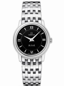 Omega 27.4mm Prestige Quartz Black Dial Stainless Steel Case With Stainless Steel Bracelet Watch #424.10.27.60.01.001 (Women Watch)