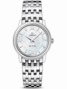 Omega 27.4mm Prestige Quartz White Mother Of Pearl Dial Stainless Steel Case With Stainless Steel Bracelet Watch #424.10.27.60.05.001 (Women Watch)