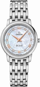 Omega De Ville Prestige Quartz White Mother of Pearl Diamond Dial Stainless Steel Watch# 424.10.27.60.55.001 (Women Watch)