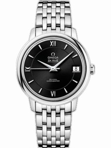 Omega 32.7mm Prestige Co-Axial Black Dial Stainless Steel Case With Stainless Steel Bracelet Watch #424.10.33.20.01.001 Women Watch)