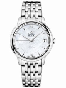 Omega 32.7mm Prestige Co-Axial White Mother Of Pearl Dial Stainless Steel Case With Stainless Steel Bracelet Watch #424.10.33.20.05.001 (Women Watch)