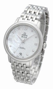 Omega DeVille Prestige Co-Axial Automatic Chronometer White Mother of Pearl Diamond Dial Date Stainless Steel Watch# 424.10.33.20.55.001 (Women Watch)