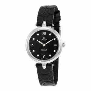 Omega De Ville Quartz Diamond Dial Black Leather Watch # 424.13.27.60.51.001 (Women Watch)
