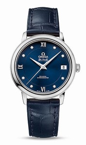 Omega DeVille Co-Axial Prestige Automatic Chronometer Diamond Dial Date Blue Leather Watch# 424.13.33.20.53.001 (Women Watch)