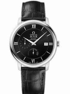 Omega 39.5mm Prestige Power Reserve Co-Axial Black Dial Stainless Steel Case With Black Leather Strap Watch #424.13.40.21.01.001 (Men Watch)