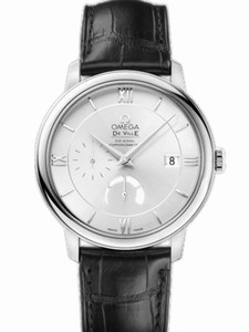 Omega 39.5mm Prestige Power Reserve Co-Axial Silver Dial Stainless Steel Case With Black Leather Strap