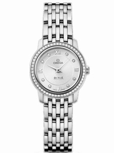 Omega 24.4mm Prestige Quartz Silver Dial Stainless Steel Case, Diamonds With Stainless Steel Bracelet Watch #424.15.24.60.52.001 (Women Watch)