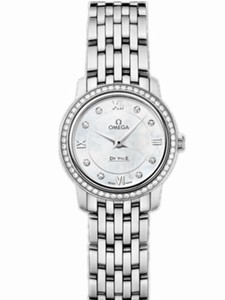 Omega 24.4mm Prestige Quartz White Mother Of Pearl Dial Stainless Steel Case, Diamonds With Stainless Steel Bracelet Watch #424.15.24.60.55.001 (Women Watch)