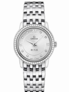 Omega 27.4mm Prestige Quartz Silver Dial Stainless Steel Case, Diamonds With Stainless Steel Bracelet Watch #424.15.27.60.52.001 (Women Watch)
