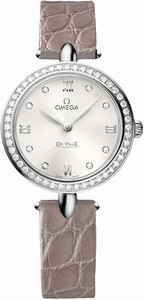 Omega De Ville Prestige Dewdrop Quartz Diamond Bezel Brown Leather Watch# 424.18.27.60.52.001 (Women Watch)