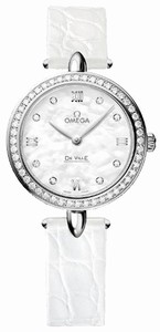 Omega White-mother-of-pearl-diamond Dial Crocodile Leather Band Watch #424.18.27.60.55.001 (Men Watch)