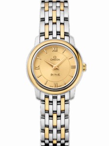 Omega 24.4mm Prestige Quartz Champagne Gold Dial Yellow Gold Case With Yellow Gold And Stainless Steel Bracelet Watch #424.20.24.60.08.001 (Women Watch)