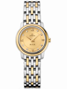 Omega 24.4mm Prestige Quartz Champagne Gold Dial Yellow Gold Case, Diamonds With Yellow Gold Bracelet Watch #424.20.24.60.58.001 (Women Watch)
