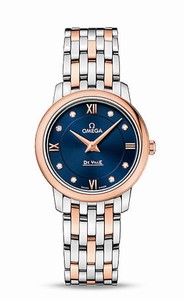 Omega DeVille Prestige Quartz Diamond Dial 18k Rose Gold and Stainless Steel Watch# 424.20.27.60.53.001 (Women Watch)