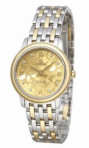 Omega De Ville Prestige Quartz Champagne Diamond Dial 18k Yellow Gold and Stainless Steel Watch# 424.20.27.60.58.002 (Women Watch)