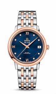 Omega De Ville Prestige Co-Axial Blue Diamond Date Dial 18k Rose Gold Bezel Watch# 424.20.33.20.53.001 (Women Watch)