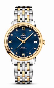 Omega De Ville Prestige Co-Axial Automatic Blue Diamond Date Dial 18k Yellow Gold and Stainless Steel Watch# 424.20.33.20.53.002 (Women Watch)