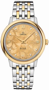 Omega De Ville Prestige Quartz Champagne Diamond Dial 18k Yellow Gold Bezel Watch# 424.20.33.60.58.001 (Women Watch)