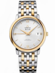 Omega 36.8mm Prestige Co-Axial Silver Dial Yellow Gold Case With Yellow Gold And Stainless Steel Bracelet Watch #424.20.37.20.02.001 (Men Watch)