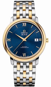 Omega De Ville Prestige Co-Axial Automatic Blue Dial Date 18k Yellow Gold and Stainless Steel Watch# 424.20.37.20.03.001 (Men Watch)