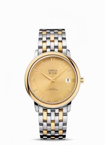 Omega 36.8mm Prestige Co-Axial Champagne Gold Dial Yellow Gold Case With Yellow Gold And Stainless Steel Bracelet Watch #424.20.37.20.08.001 (Men Watch)