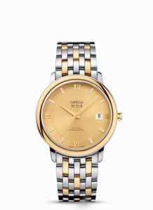Omega 36.8mm Prestige Co-Axial Champagne Gold Dial Yellow Gold Case, Diamonds With Yellow Gold And Stainless Steel Bracelet Watch #424.20.37.20.58.001 (Men Watch)