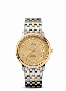 Omega De Ville Prestige Co-Axial Chronometer Champagne Diamonds Dial 18k Yellow Gold and Stainless Steel Watch# 424.20.37.20.58.002 (Women Watch)