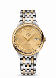Omega De Ville Prestige Co-Axial Chronometer Diamond Date 18k Yellow Gold and Stainless Steel Bracelet Watch# 424.20.40.20.58.001 (Men Watch)