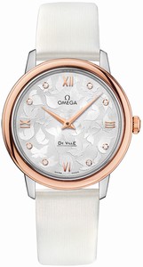 Omega De Ville Prestige Quartz Diamond Dial 18k Rose Gold Bezel White Leather Watch# 424.22.33.60.52.001 (Women Watch)