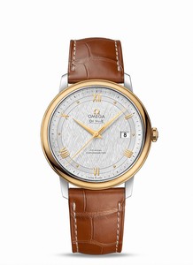 Omega De Ville Prestige Co-Axial Chronometer 18k Yellow Gold Bezel Brown Leather Watch# 424.23.40.20.02.001 (Men Watch)