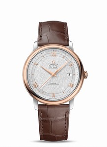 Omega De Ville Prestige Co-Axial Chronometer 18k Rose Gold Bezel Brown Leather Watch# 424.23.40.20.02.002 (Men Watch)