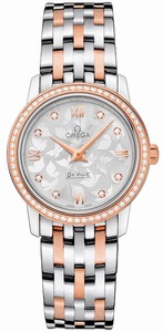 Omega De Ville Prestige Quartz Diamond Dial Diamond Bezel 18k Rose Gold and Stainless Steel Watch# 424.25.27.60.52.001 (Women Watch)