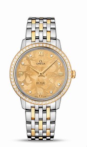 Omega De Ville Prestige Quartz Champagne Diamond Dial Diamond Bezel 18k Yellow Gold and Stainless Steel Watch# 424.25.33.60.58.001 (Women Watch)