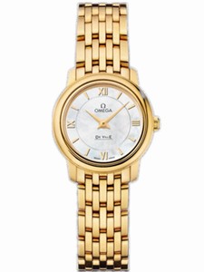 Omega 24.4mm Prestige Quartz White Mother Of Pearl Dial Yellow Gold Case And Yellow Gold Bracelet Watch #424.50.24.60.05.001 (Women Watch)