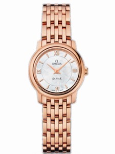 Omega 24.4mm Prestige Quartz White Mother Of Pearl Dial Rose Gold Case And Rose Gold Bracelet Watch #424.50.24.60.05.002 (Women Watch)