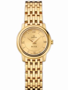Omega 24.4mm Prestige Quartz Champagne Gold Dial Yellow Gold Case And Yellow Gold Bracelet Watch #424.50.24.60.08.001 (Women Watch)