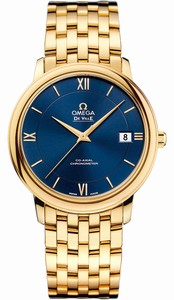Omega De Ville Prestige Co-Axial Automatic Chronometer Blue Dial Date 18k Yellow Gold Watch# 424.50.37.20.03.001 (Men Watch)