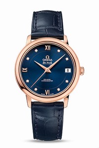 Omega De Ville Prestige Co-Axial Automatic Chronometer Blue Diamond Dial Date Blue Leather Watch# 424.53.33.20.53.001 (Women Watch)