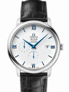 Omega 39.5mm Prestige Co-Axial White Dial White Gold Case With Black Leather Strap Watch #424.53.40.21.04.001 (Men Watch)