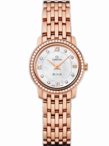Omega 24.4mm Prestige Quartz White Mother Of Pearl Dial Rose Gold Case, Diamonds With Rose Gold Bracelet Watch #424.55.24.60.55.002 (Women Watch)