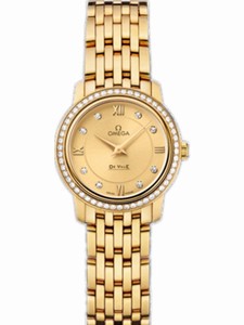 Omega 24.4mm Prestige Quartz Champagne Gold Dial Yellow Gold Case, Diamonds With Yellow Gold Bracelet Watch #424.55.24.60.58.001 (Men Watch)