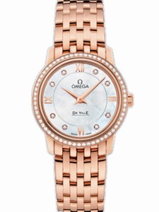 Omega 27.4mm Prestige Quartz White Mother Of Pearl Dial Rose Gold Case, Diamonds With Rose Gold Bracelet Watch #424.55.27.60.55.002 (Women Watch)