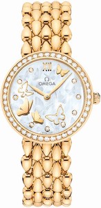 Omega De Ville Prestige Dewdrop Quartz Diamond Bezel 18k Yellow Gold Bracelet Watch# 424.55.27.60.55.005 (Women Watch)