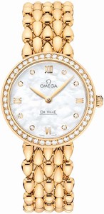 Omega De Ville Prestige Dewdrop Diamond Bezel 18k Yellow Gold Bracelet Watch# 424.55.27.60.55.006 (Women Watch)