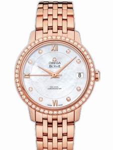 Omega 32.7mm Prestige Co-Axial White Mother Of Pearl Dial Rose Gold Case, Diamonds With Rose Gold Bracelet Watch #424.55.33.20.55.002 (Women Watch)