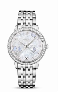 Omega De Ville Prestige Co-Axial Automatic Mother of Pearl Diamond Dial Diamond Bezel 18k White Gold Watch# 424.55.33.20.55.003 (Women Watch)