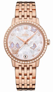 Omega De Ville Prestige Co-Axial Automatic White Mother of Pearl Diamond Dial Diamond Bezel 18k Rose Gold Watch# 424.55.33.20.55.004 (Women Watch)