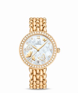 Omega De Ville Prestige Dewdrop Co-Axial Diamond Bezel 18k Yellow Gold Bracelet Watch # 424.55.33.20.55.008 (Women Watch)